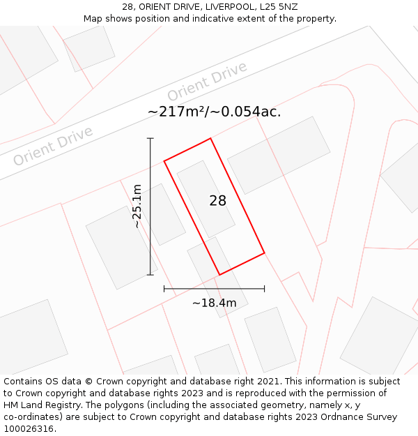 28, ORIENT DRIVE, LIVERPOOL, L25 5NZ: Plot and title map