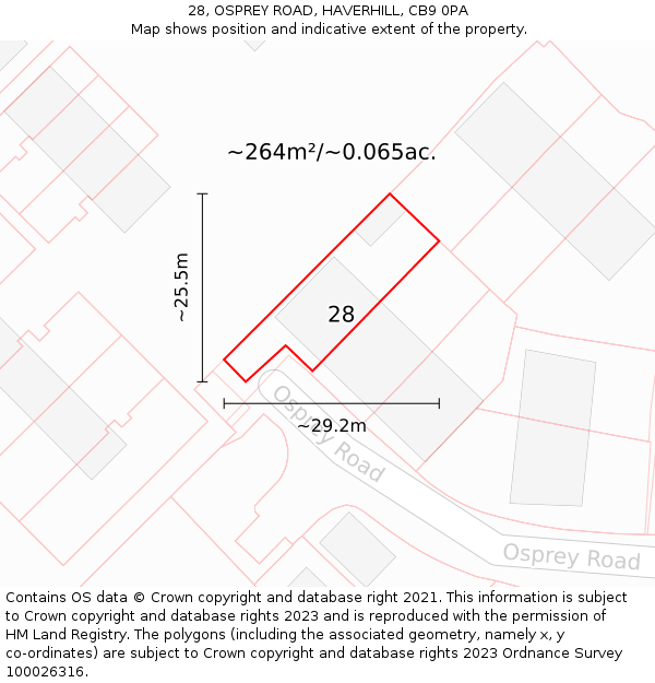 28, OSPREY ROAD, HAVERHILL, CB9 0PA: Plot and title map