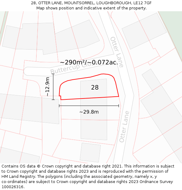 28, OTTER LANE, MOUNTSORREL, LOUGHBOROUGH, LE12 7GF: Plot and title map