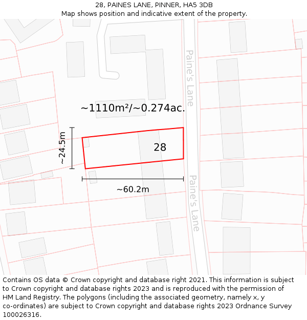 28, PAINES LANE, PINNER, HA5 3DB: Plot and title map