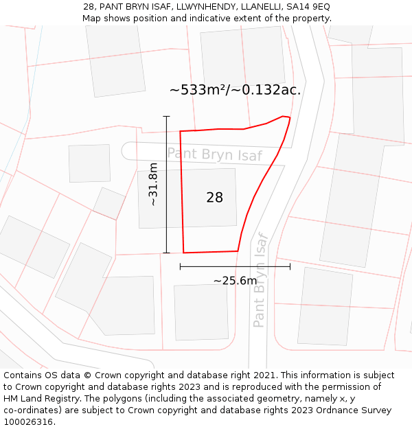 28, PANT BRYN ISAF, LLWYNHENDY, LLANELLI, SA14 9EQ: Plot and title map