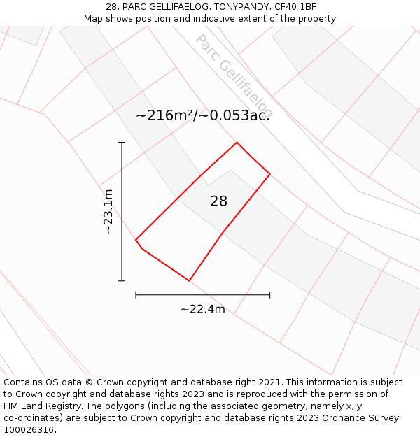 28, PARC GELLIFAELOG, TONYPANDY, CF40 1BF: Plot and title map