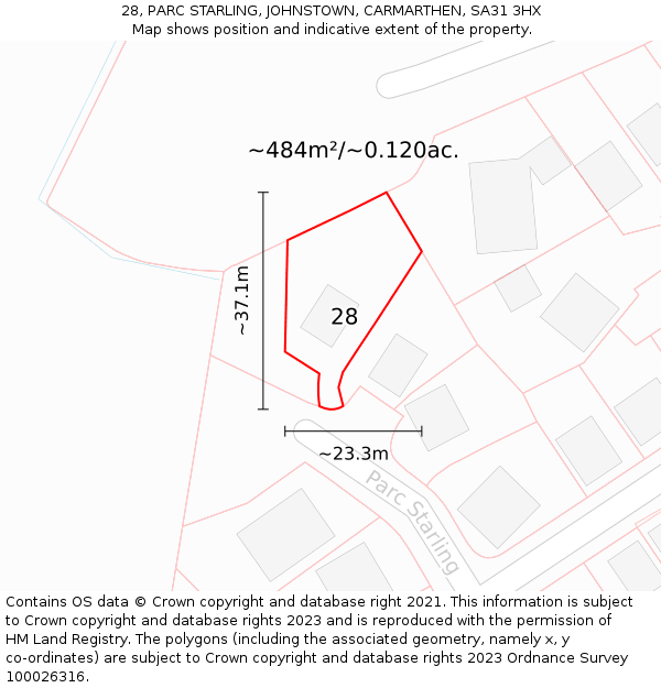 28, PARC STARLING, JOHNSTOWN, CARMARTHEN, SA31 3HX: Plot and title map