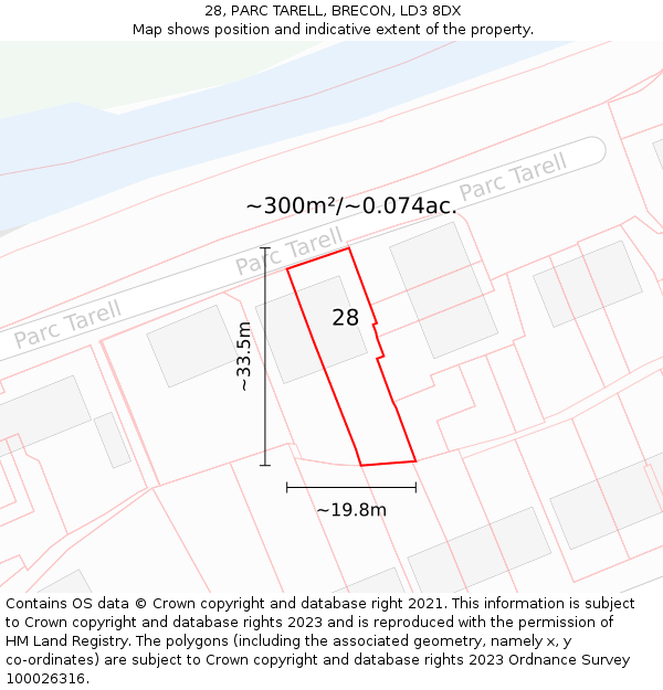 28, PARC TARELL, BRECON, LD3 8DX: Plot and title map