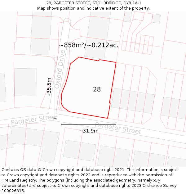 28, PARGETER STREET, STOURBRIDGE, DY8 1AU: Plot and title map