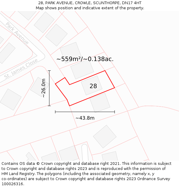 28, PARK AVENUE, CROWLE, SCUNTHORPE, DN17 4HT: Plot and title map