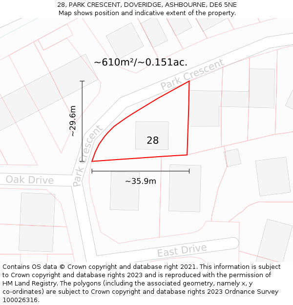 28, PARK CRESCENT, DOVERIDGE, ASHBOURNE, DE6 5NE: Plot and title map