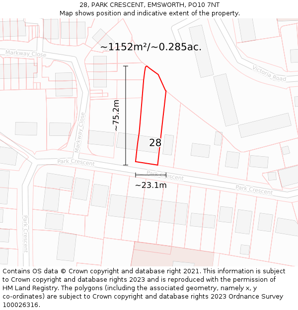 28, PARK CRESCENT, EMSWORTH, PO10 7NT: Plot and title map