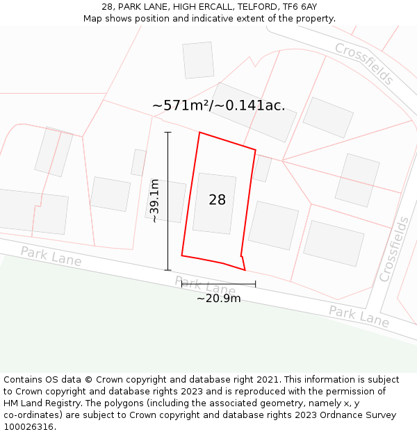 28, PARK LANE, HIGH ERCALL, TELFORD, TF6 6AY: Plot and title map