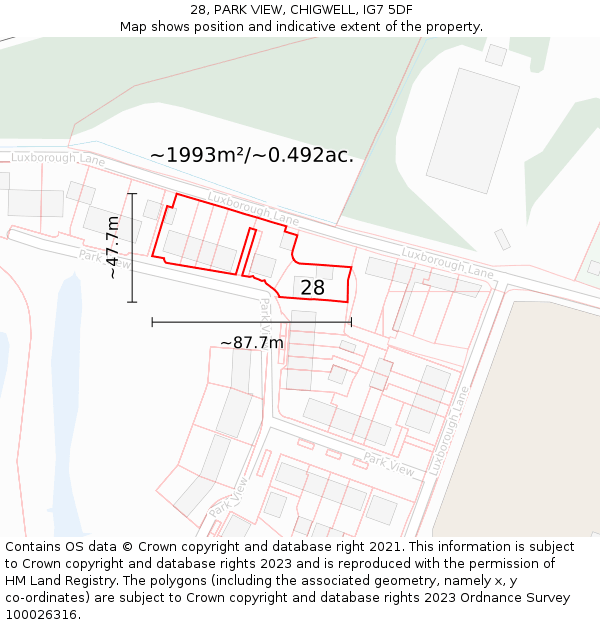 28, PARK VIEW, CHIGWELL, IG7 5DF: Plot and title map