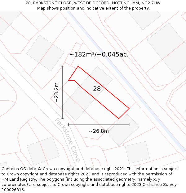 28, PARKSTONE CLOSE, WEST BRIDGFORD, NOTTINGHAM, NG2 7UW: Plot and title map