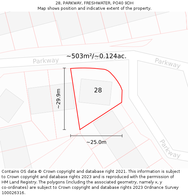 28, PARKWAY, FRESHWATER, PO40 9DH: Plot and title map