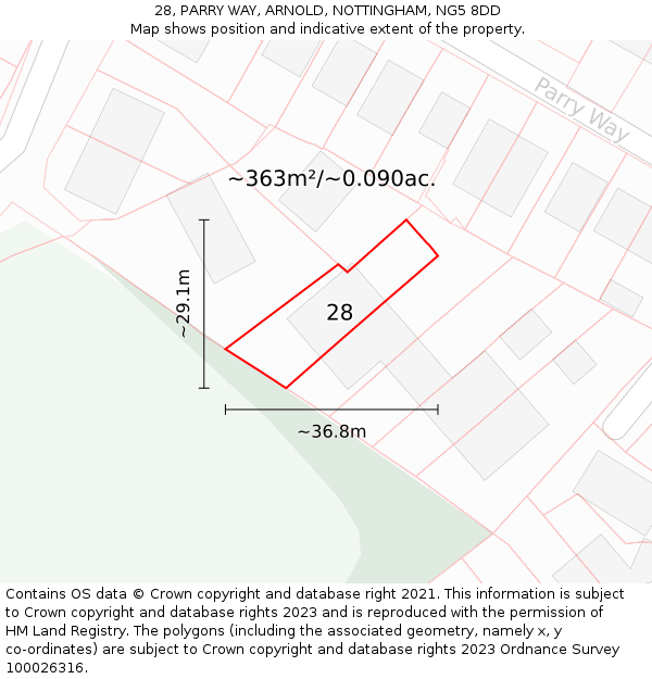 28, PARRY WAY, ARNOLD, NOTTINGHAM, NG5 8DD: Plot and title map