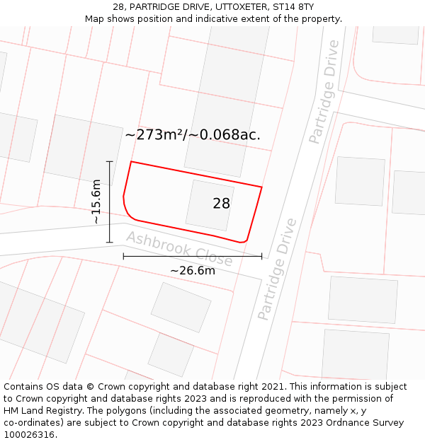 28, PARTRIDGE DRIVE, UTTOXETER, ST14 8TY: Plot and title map