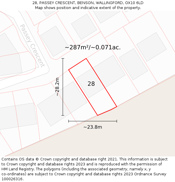 28, PASSEY CRESCENT, BENSON, WALLINGFORD, OX10 6LD: Plot and title map