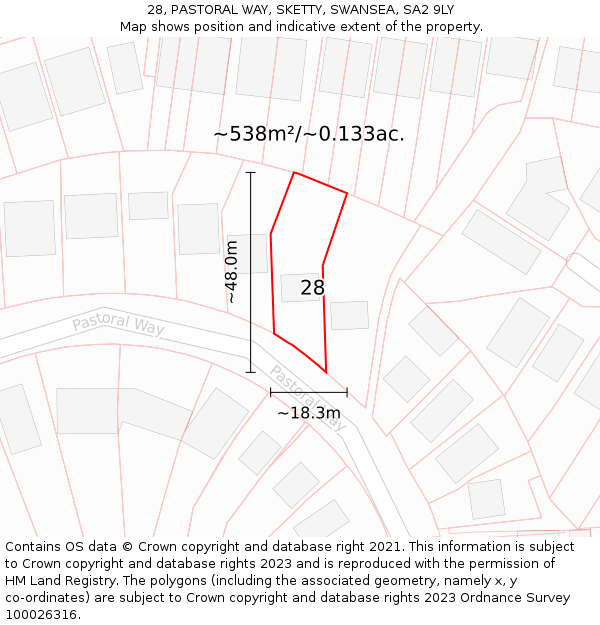 28, PASTORAL WAY, SKETTY, SWANSEA, SA2 9LY: Plot and title map