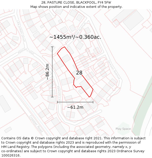 28, PASTURE CLOSE, BLACKPOOL, FY4 5FW: Plot and title map