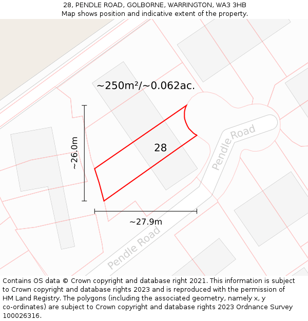 28, PENDLE ROAD, GOLBORNE, WARRINGTON, WA3 3HB: Plot and title map