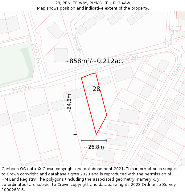 28, PENLEE WAY, PLYMOUTH, PL3 4AW: Plot and title map