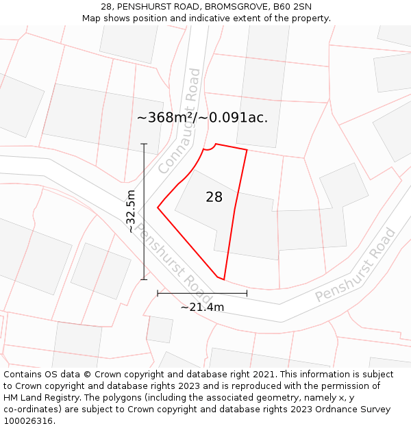 28, PENSHURST ROAD, BROMSGROVE, B60 2SN: Plot and title map