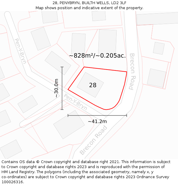 28, PENYBRYN, BUILTH WELLS, LD2 3LF: Plot and title map