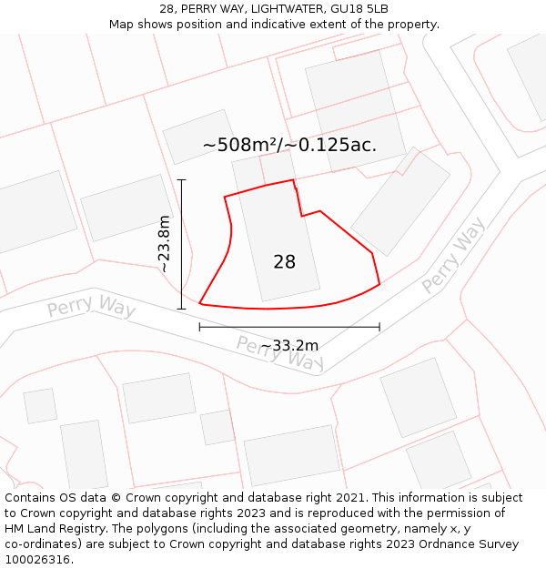 28, PERRY WAY, LIGHTWATER, GU18 5LB: Plot and title map