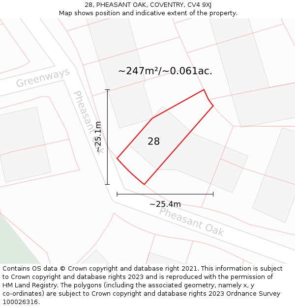 28, PHEASANT OAK, COVENTRY, CV4 9XJ: Plot and title map