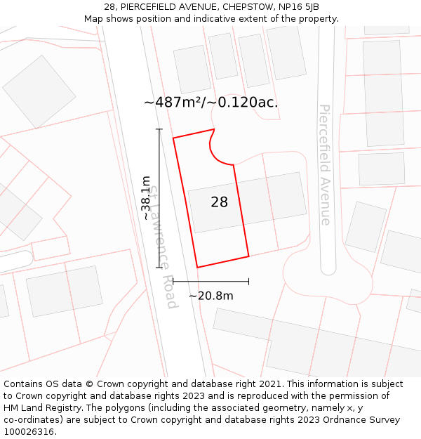 28, PIERCEFIELD AVENUE, CHEPSTOW, NP16 5JB: Plot and title map