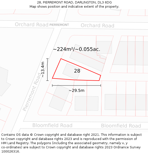 28, PIERREMONT ROAD, DARLINGTON, DL3 6DG: Plot and title map