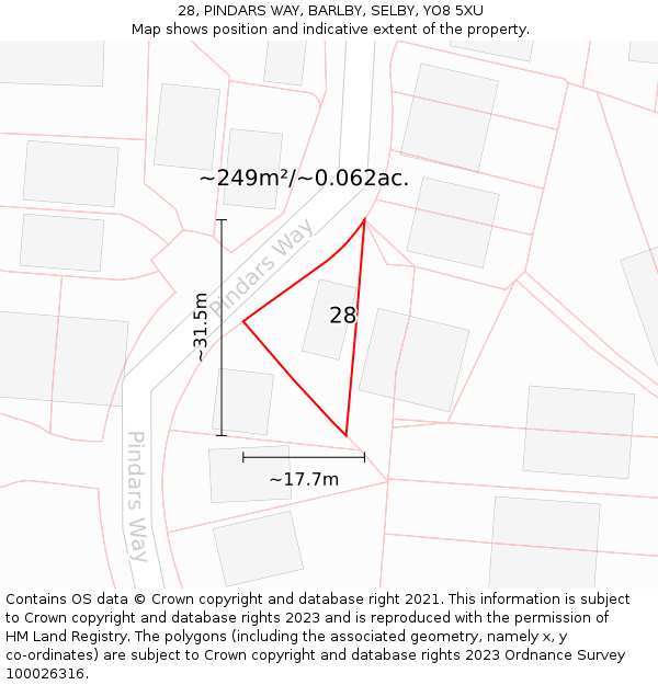 28, PINDARS WAY, BARLBY, SELBY, YO8 5XU: Plot and title map