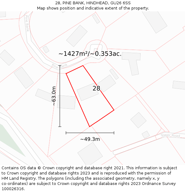 28, PINE BANK, HINDHEAD, GU26 6SS: Plot and title map