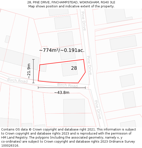 28, PINE DRIVE, FINCHAMPSTEAD, WOKINGHAM, RG40 3LE: Plot and title map