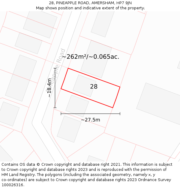 28, PINEAPPLE ROAD, AMERSHAM, HP7 9JN: Plot and title map