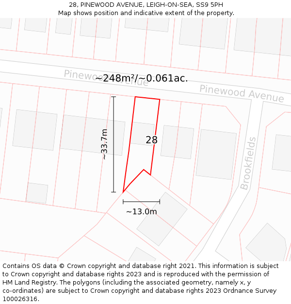 28, PINEWOOD AVENUE, LEIGH-ON-SEA, SS9 5PH: Plot and title map