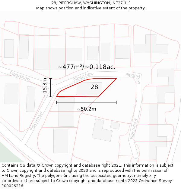 28, PIPERSHAW, WASHINGTON, NE37 1LF: Plot and title map