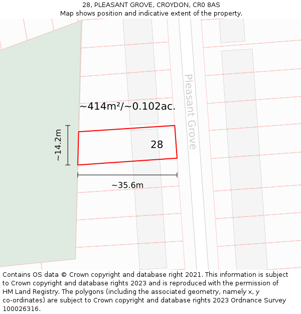 28, PLEASANT GROVE, CROYDON, CR0 8AS: Plot and title map