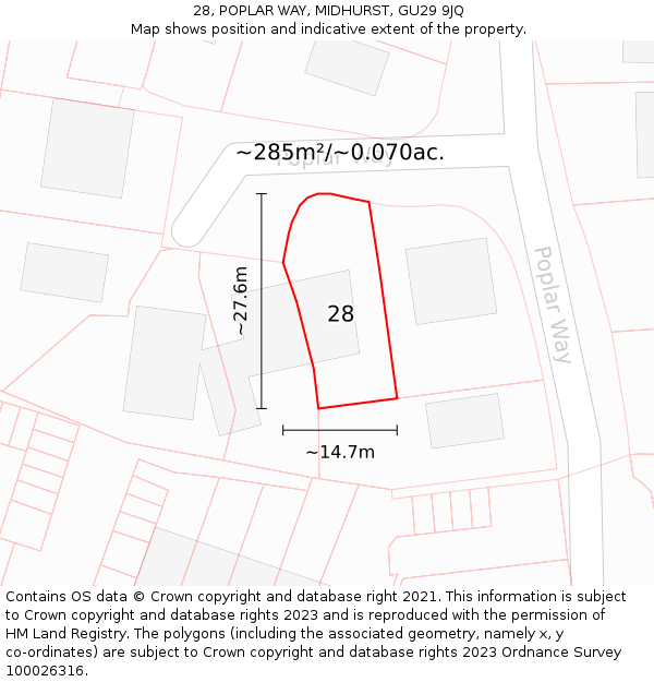 28, POPLAR WAY, MIDHURST, GU29 9JQ: Plot and title map