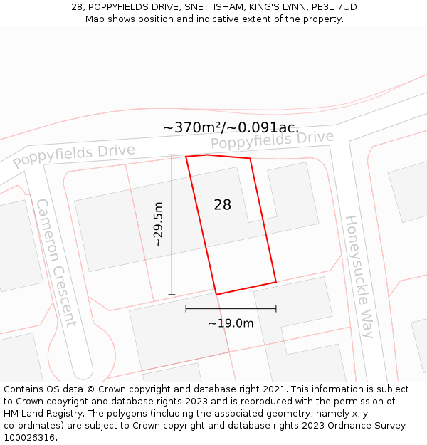 28, POPPYFIELDS DRIVE, SNETTISHAM, KING'S LYNN, PE31 7UD: Plot and title map