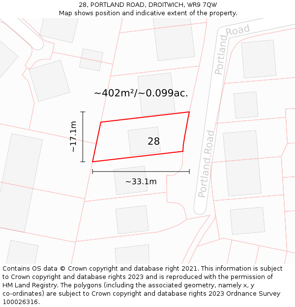 28, PORTLAND ROAD, DROITWICH, WR9 7QW: Plot and title map