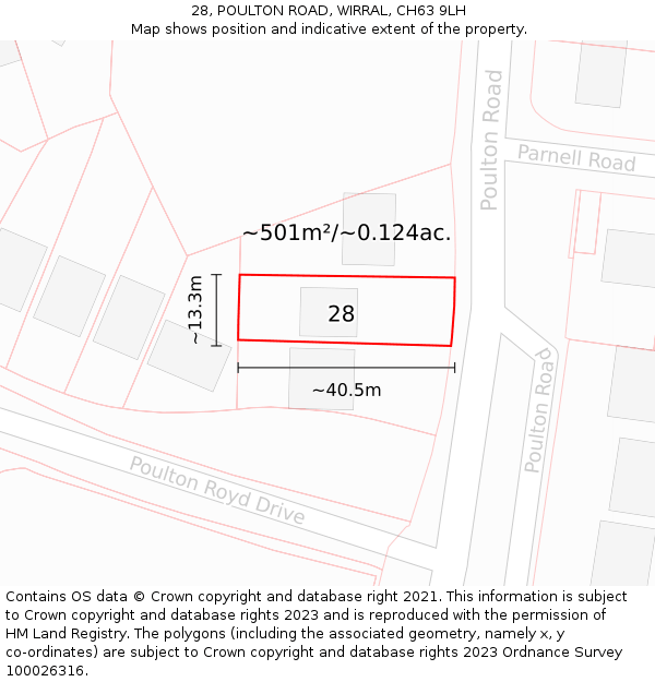 28, POULTON ROAD, WIRRAL, CH63 9LH: Plot and title map