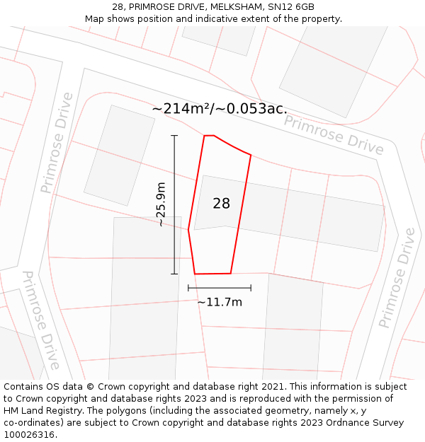 28, PRIMROSE DRIVE, MELKSHAM, SN12 6GB: Plot and title map