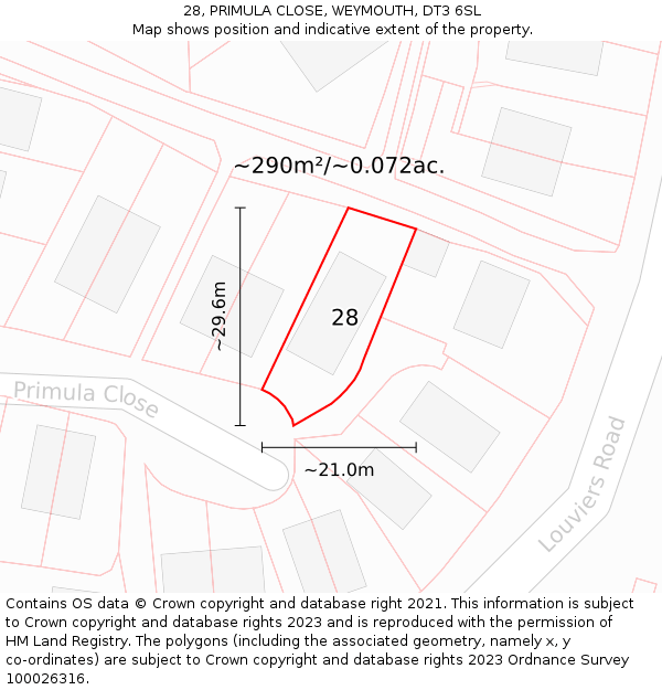 28, PRIMULA CLOSE, WEYMOUTH, DT3 6SL: Plot and title map