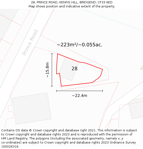 28, PRINCE ROAD, KENFIG HILL, BRIDGEND, CF33 6ED: Plot and title map