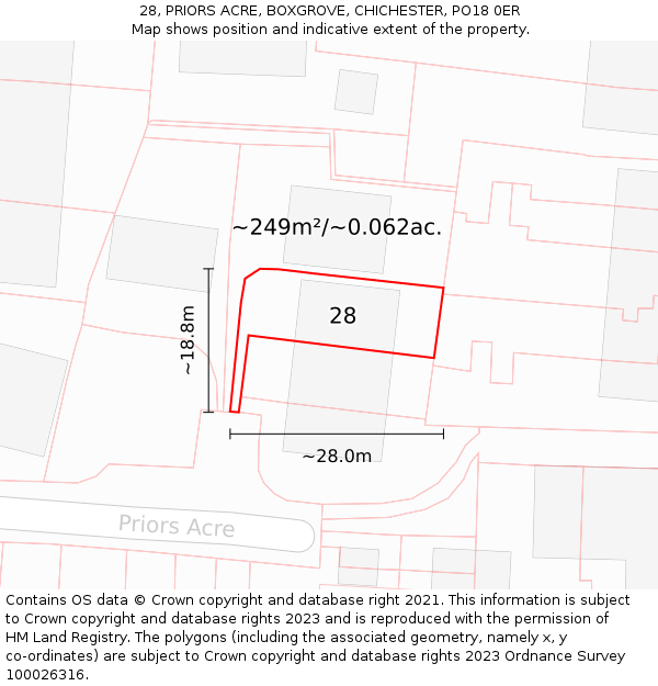 28, PRIORS ACRE, BOXGROVE, CHICHESTER, PO18 0ER: Plot and title map