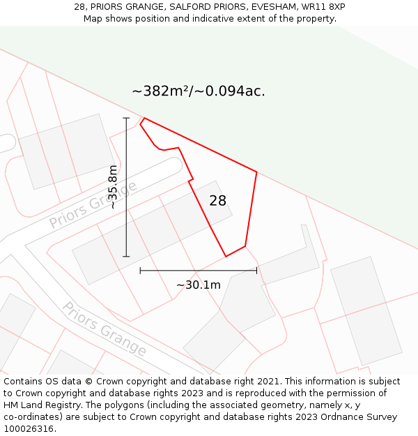 28, PRIORS GRANGE, SALFORD PRIORS, EVESHAM, WR11 8XP: Plot and title map