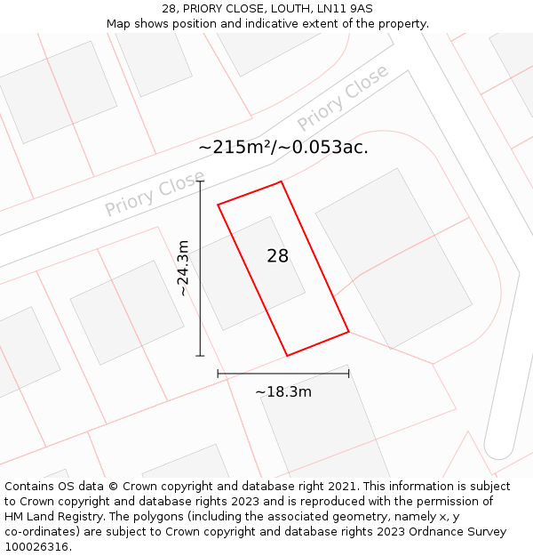 28, PRIORY CLOSE, LOUTH, LN11 9AS: Plot and title map