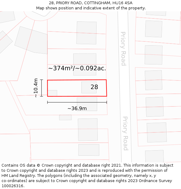 28, PRIORY ROAD, COTTINGHAM, HU16 4SA: Plot and title map