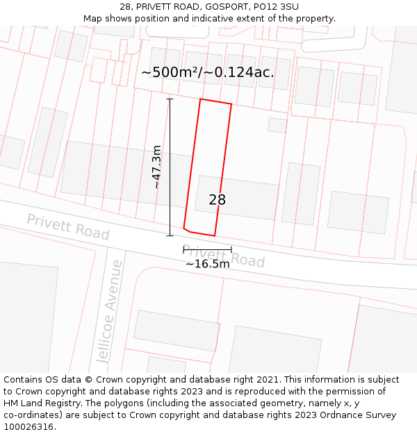 28, PRIVETT ROAD, GOSPORT, PO12 3SU: Plot and title map