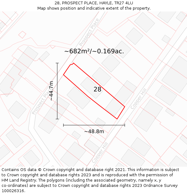 28, PROSPECT PLACE, HAYLE, TR27 4LU: Plot and title map