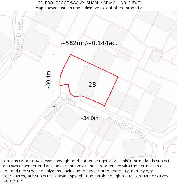 28, PROUDFOOT WAY, AYLSHAM, NORWICH, NR11 6WE: Plot and title map
